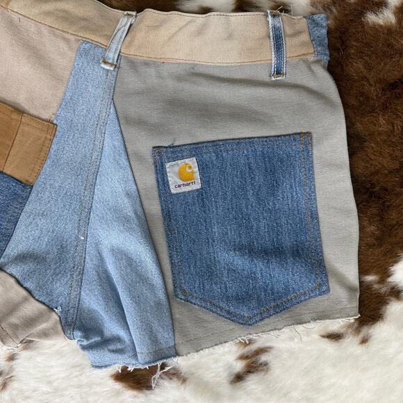 CARHARTT REWORKED PATCHWORK JEANS SHORTS NWOT SZ:28 - Picture 6 of 8